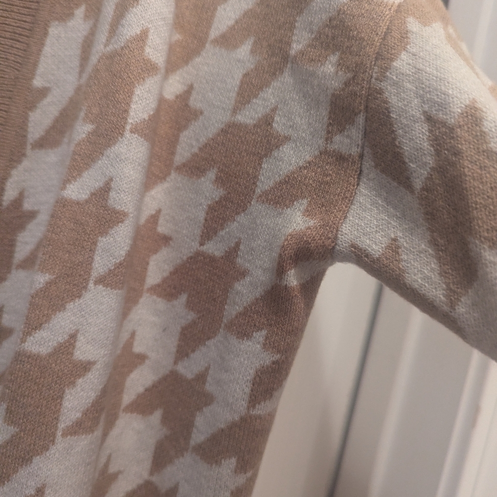 Loft Tan White Houndstooth Pattern Open Front Cardigan Size XL *NWT* - Picture 6 of 11